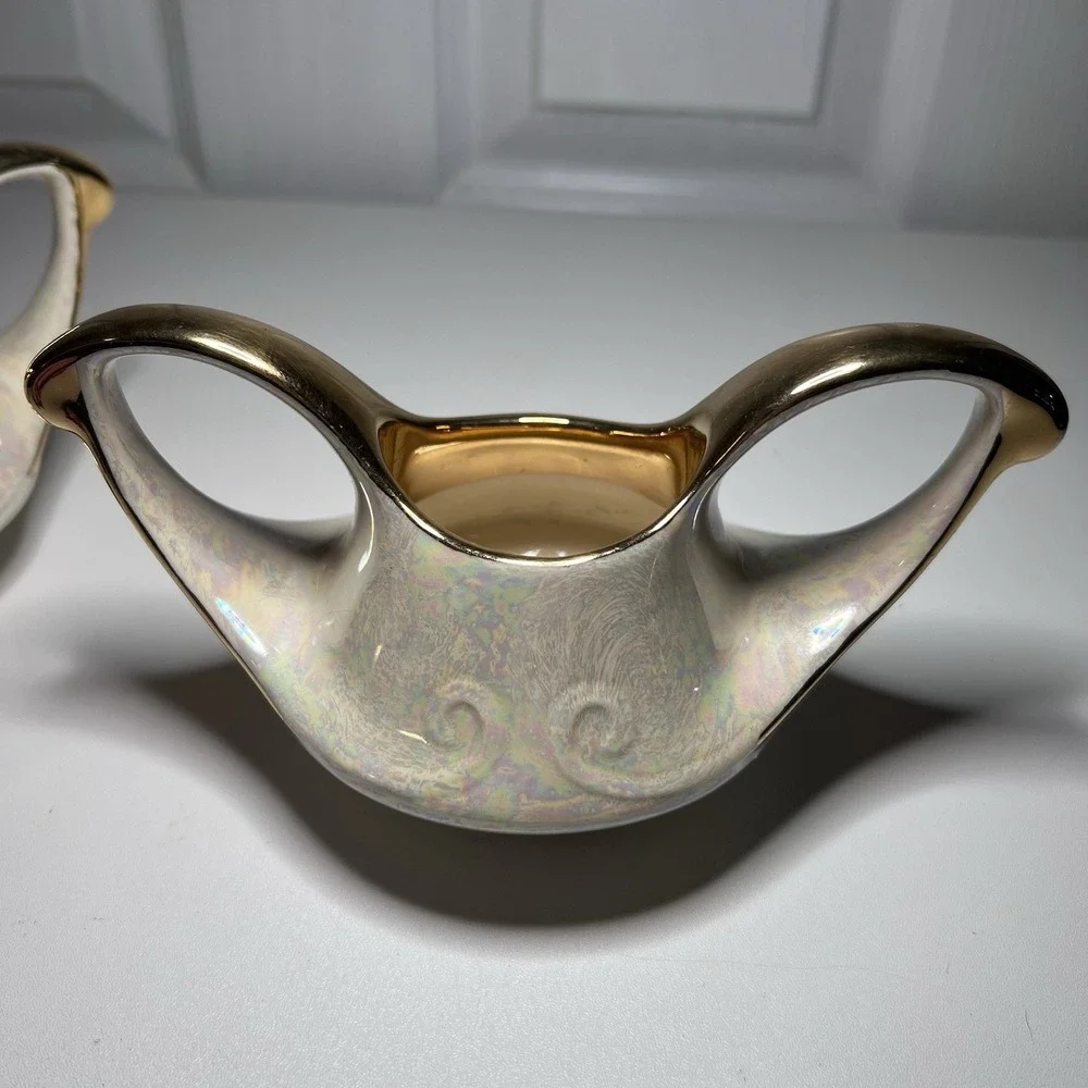 Vtg Pearl China Company Iridescent Lusterware Creamer‎ Sugar 22k Gold Trim
